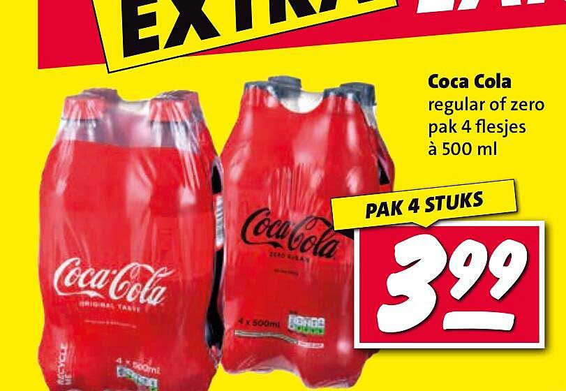 Coca Cola regular of zero pak 4 flesjes à 500 ml