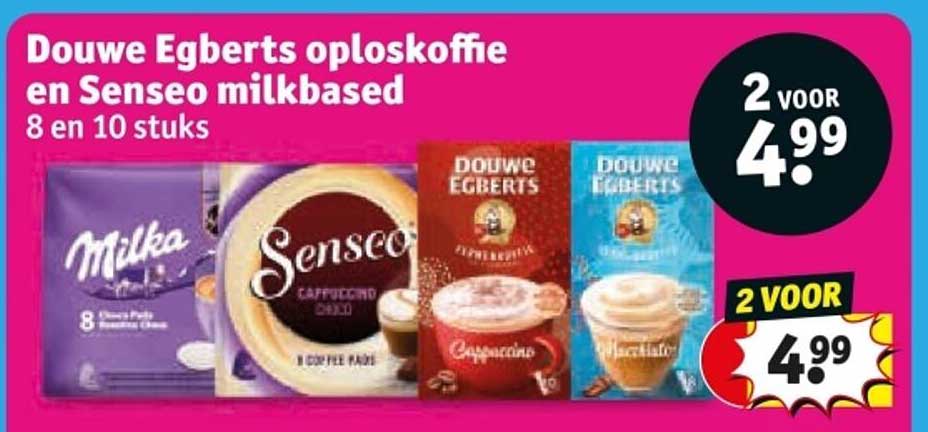 Douwe Egberts oploskoffie en Senseo milkbased 8 en 10 stuks