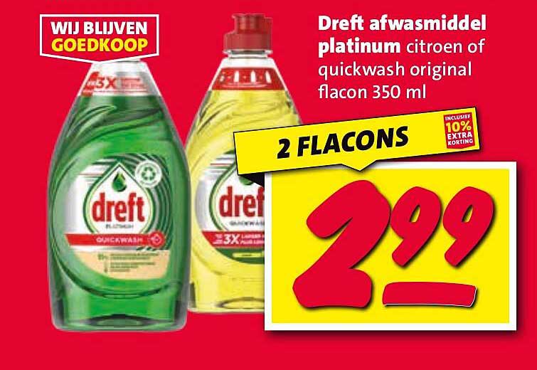 Dreft afwasmiddel platinum citroen of quickwash original flacon 350 ml