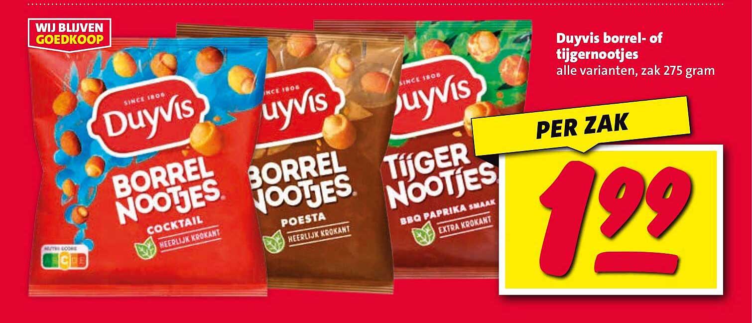 Duyvis borrel- of tijgernootjes, alle varianten, zak 275 gram