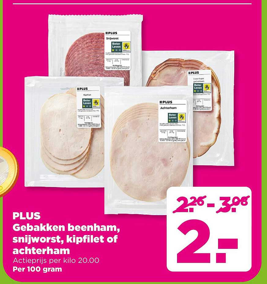 Gebakken beenham, snijworst, kipfilet of achterham