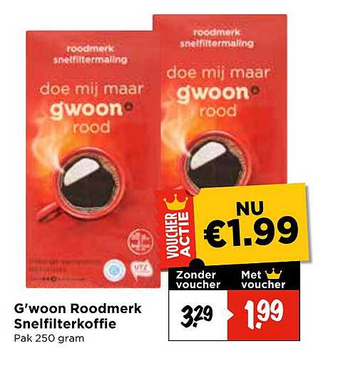 G'woon Roodmerk Snelfilterkoffie Pak 250 gram