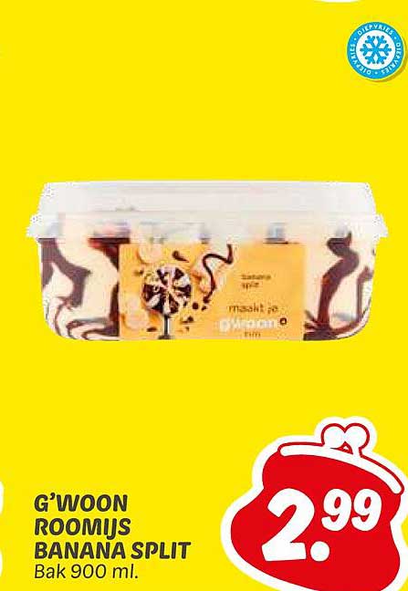 G'woon Roomijs Banana Split 900 ml
