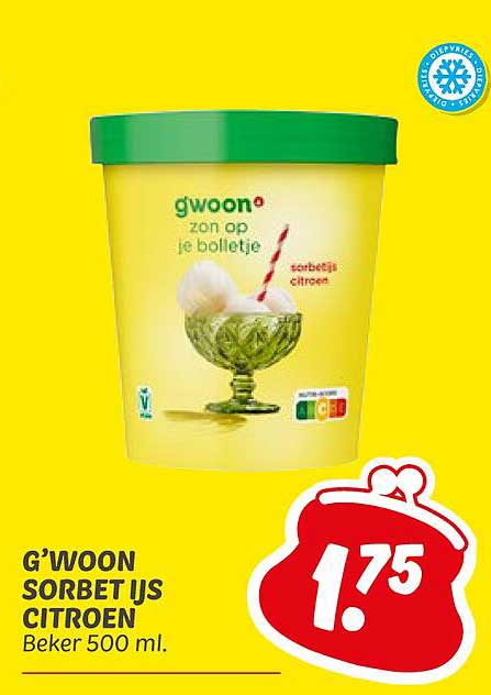 G’woon Sorbetijs Citroen Beker 500 ml.