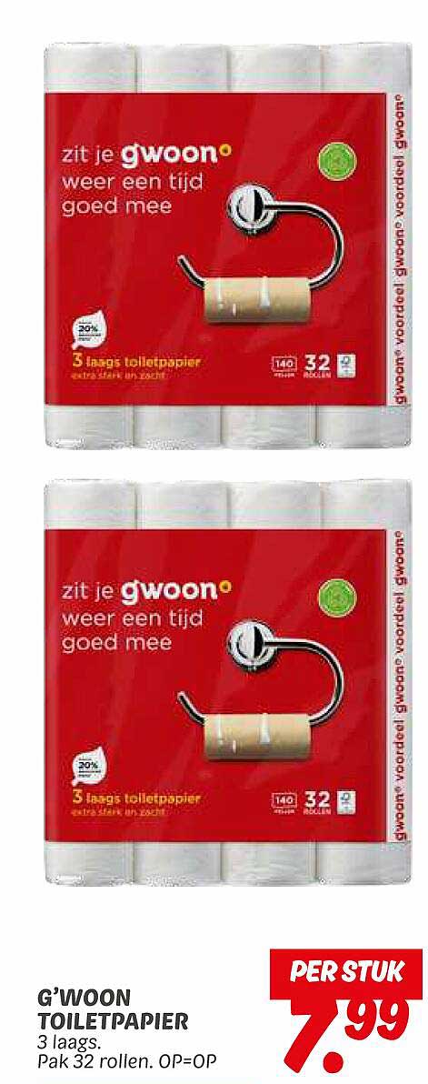 G'woon Toiletpapier 3 laags - 32 rollen