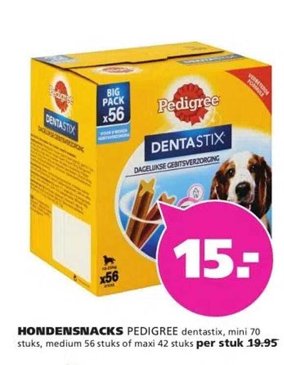 HONDENSNACKS PEDIGREE dentastix, mini 70 stuks, medium 56 stuks of maxi 42 stuks per stuk 19.95