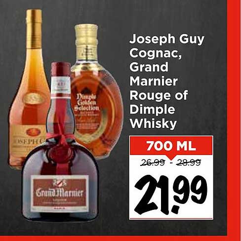 Joseph Guy Cognac, Grand Marnier Rouge of Dimple Whisky 700 ML