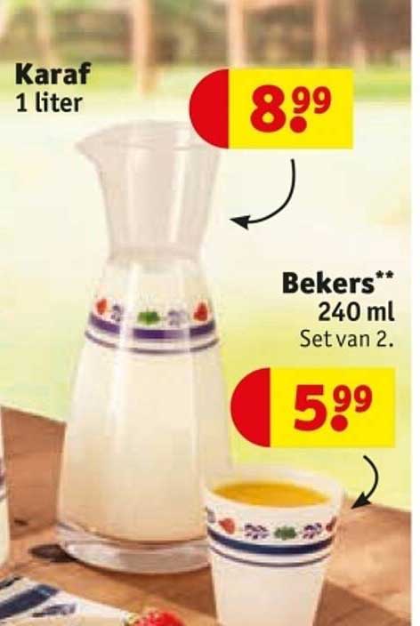 Karaf 1 liter en Bekers 240 ml - Set van 2
