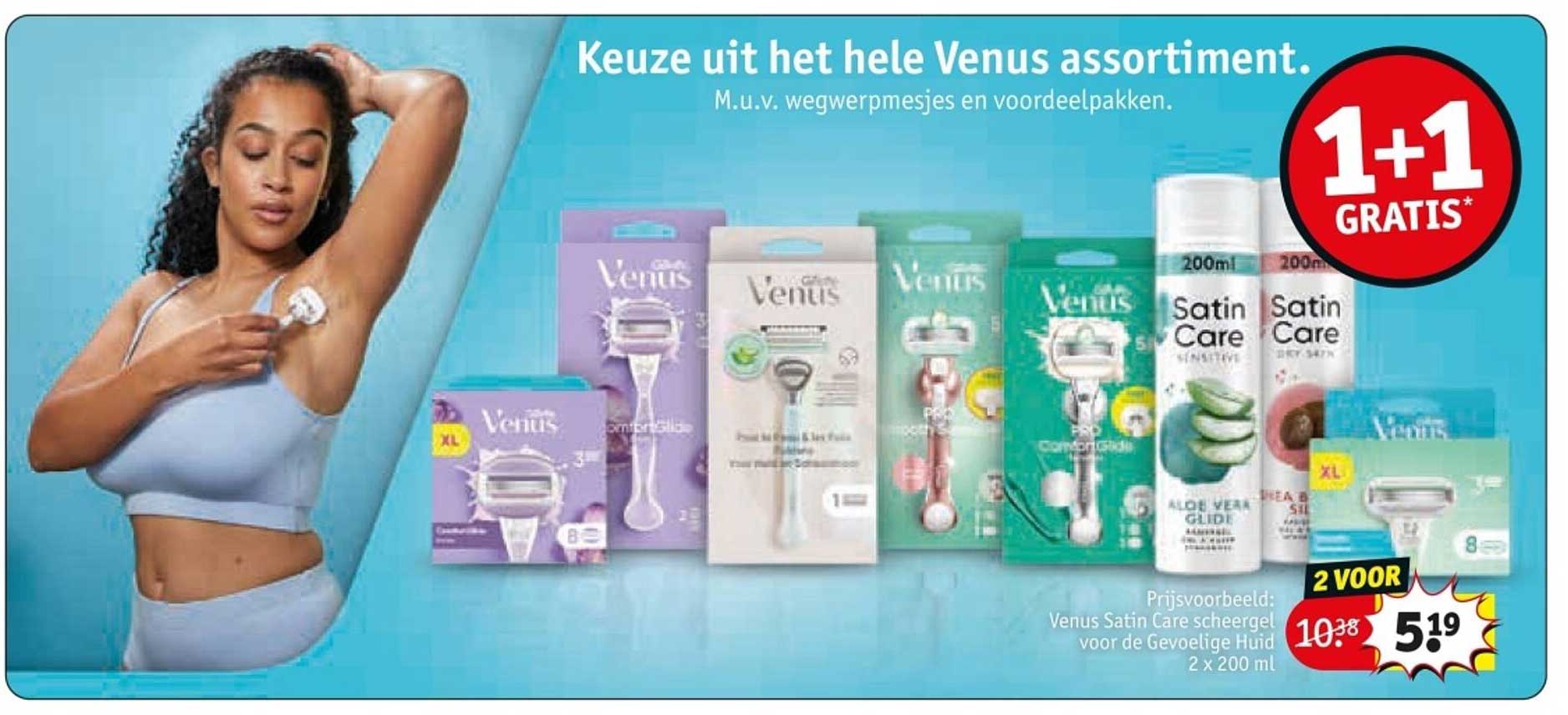 Keuze uit het hele Venus assortiment. M.u.v. wegwerpmesjes en voordeelpakken.