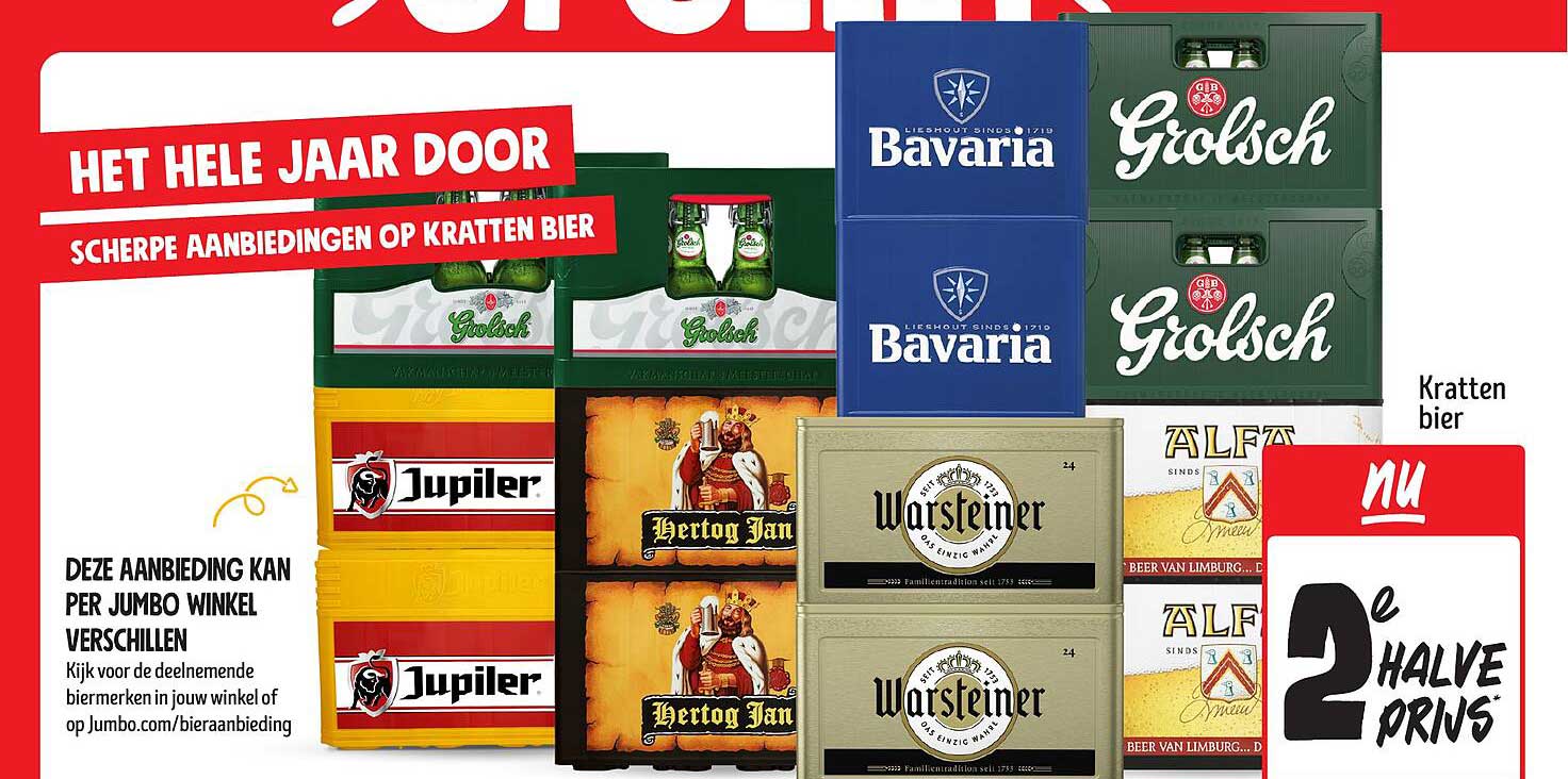 Kratten bier: nu 2e halve prijs