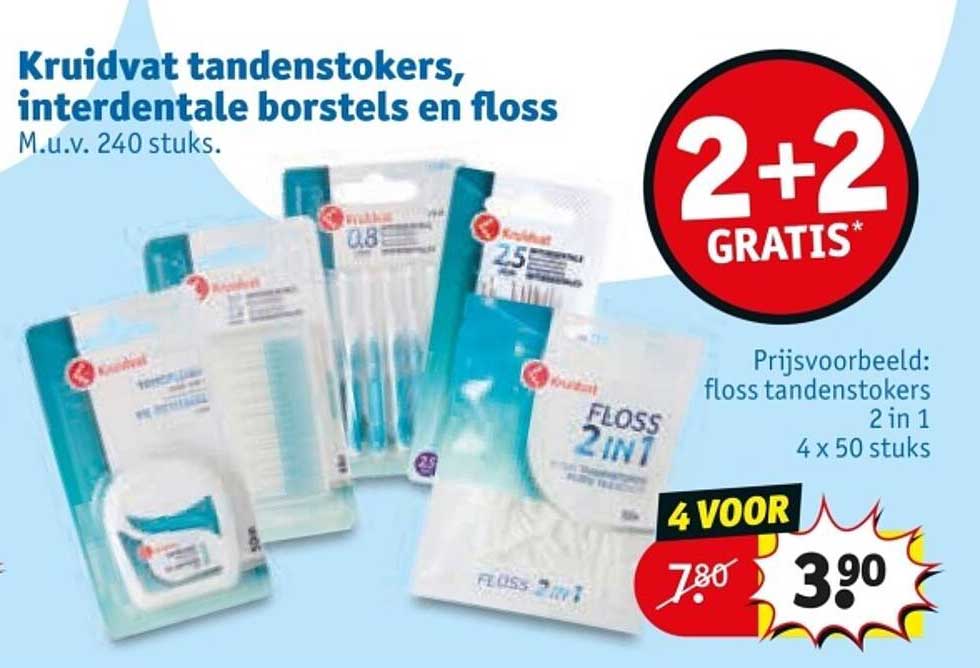 Kruidvat tandenstokers, interdentale borstels en floss M.u.v. 240 stuks.