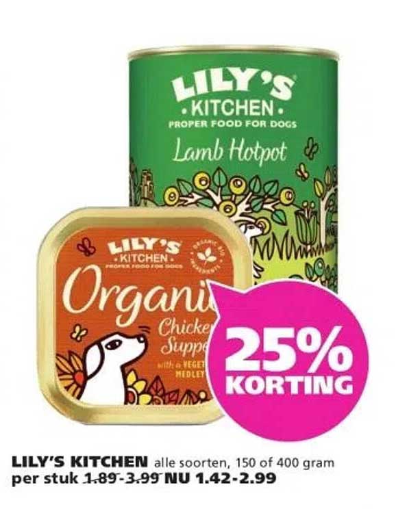 LILY'S KITCHEN alle soorten, 150 of 400 gram per stuk 1.89-3.99 NU 1.42-2.99