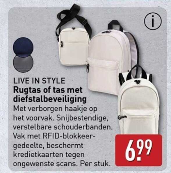 LIVE IN STYLE Rugtas of tas met diefstalbeveiliging
