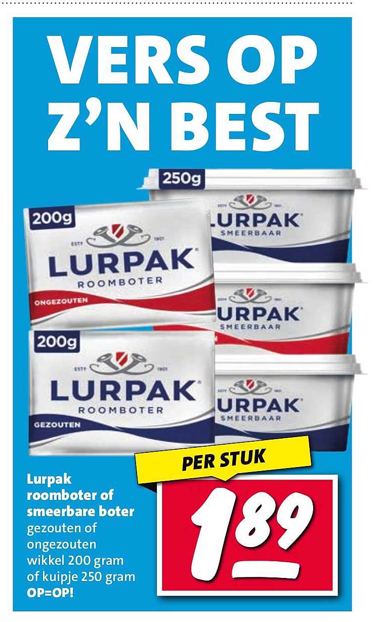 Lurpak roomboter of smeerbare boter gezouten of ongezouten wikkel 200 gram of kuipje 250 gram OP-OP!