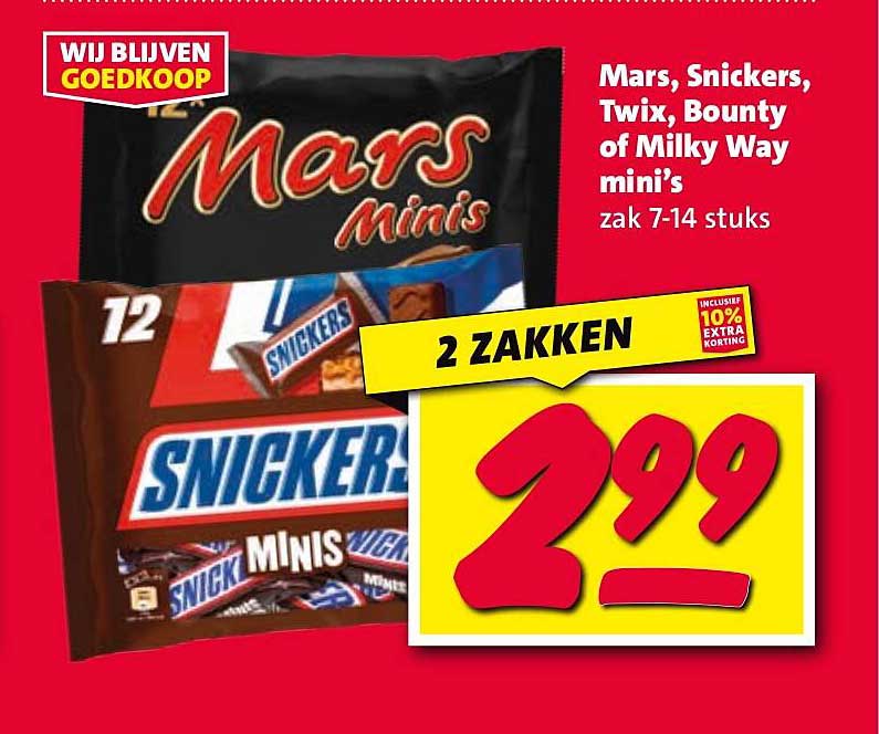 Mars, Snickers, Twix, Bounty of Milky Way mini's