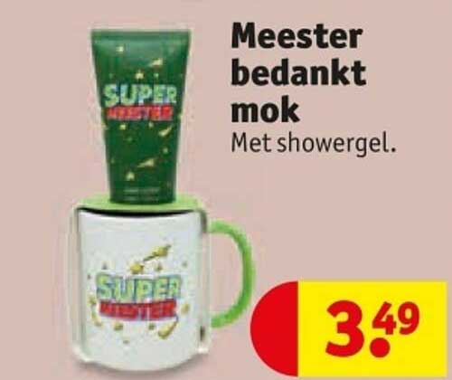 Meester bedankt mok met showergel.