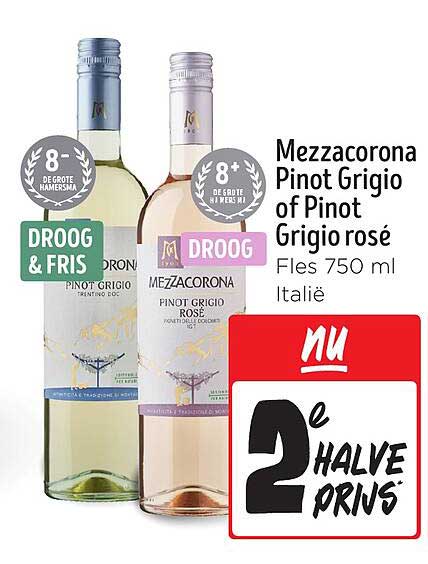 Mezzacorona Pinot Grigio of Pinot Grigio rosé Fles 750 ml Italië