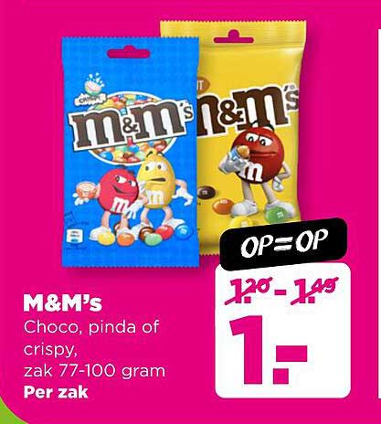M&M's Choco, pinda of crispy, zak 77-100 gram