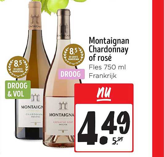 Montaignan Chardonnay of rosé Fles 750 ml
