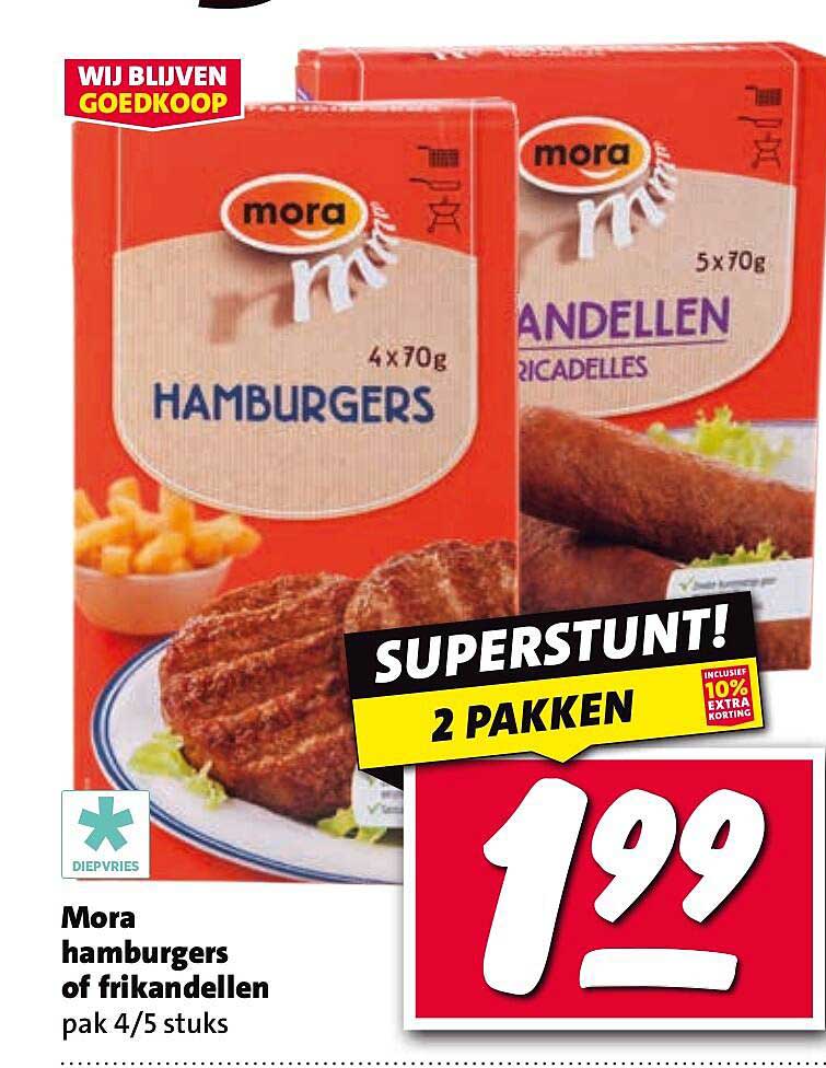 Mora hamburgers of frikandellen pak 4/5 stuks