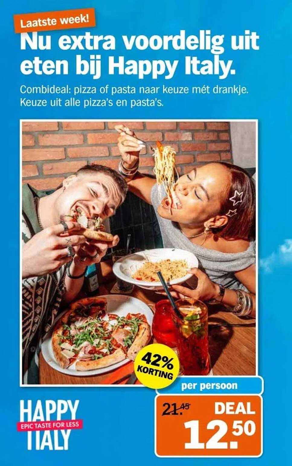 Nu extra voordelig uit eten bij Happy Italy.