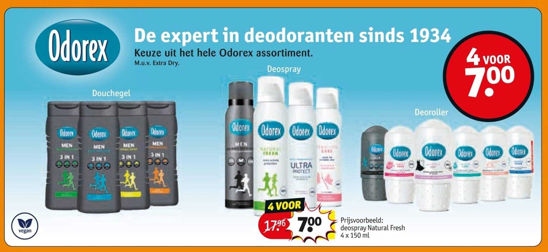 Odorex De expert in deodoranten sinds 1934 Keuze uit het hele Odorex assortiment. M.u.v. Extra Dry.