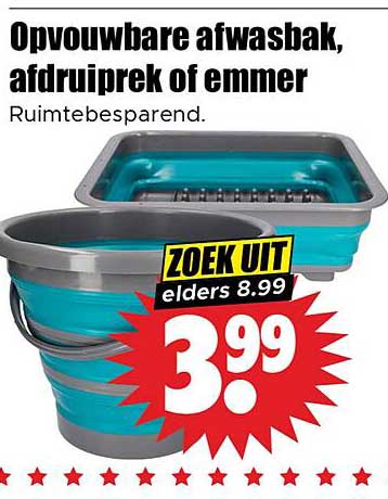 Opvouwbare afwasbak, afdruiprek of emmer