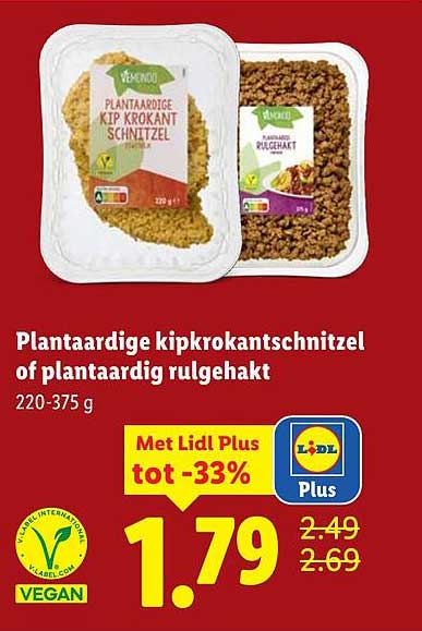 Plantaardige kipkrokantschnitzel of plantaardig rulgehakt