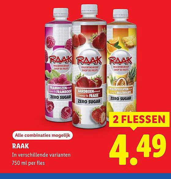 RAAK vruchtensiroop in verschillende varianten 2 flessen 4.49