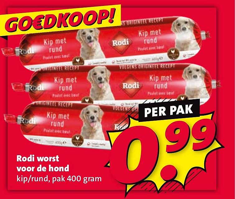 Rodi worst voor de hond kip/rund, pak 400 gram