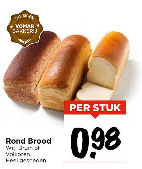 Rond Brood Wit, Bruin of Volkoren - Heel gesneden