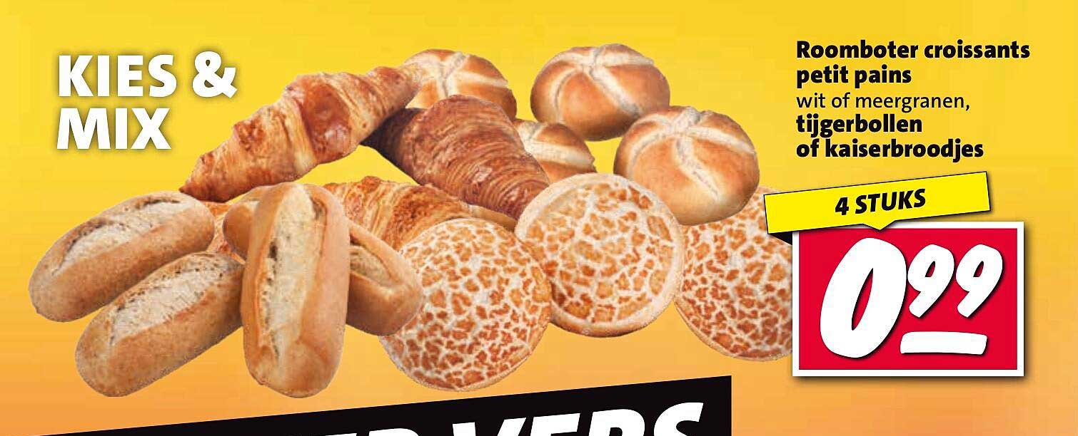 Roomboter croissants petit pains wit of meergranen, tijgerbollen of kaiserbroodjes