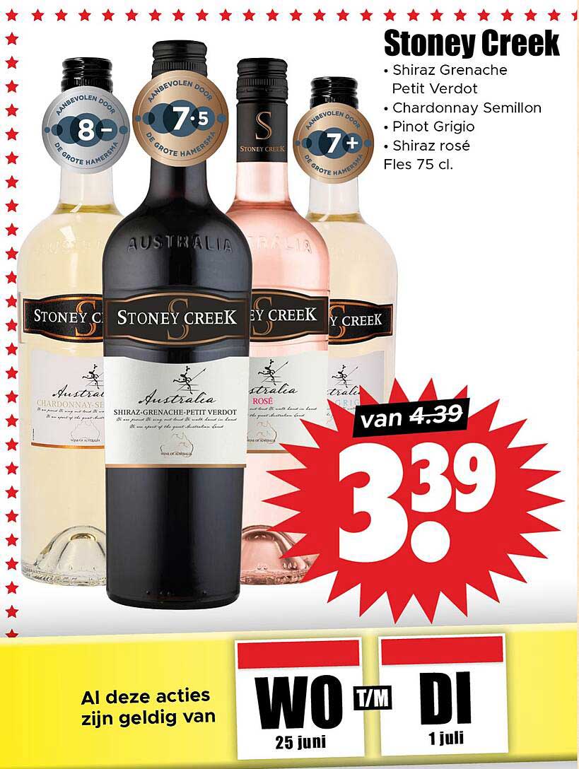 Stoney Creek - Shiraz Grenache Petit Verdot, Chardonnay Semillon, Pinot Grigio, Shiraz rosé Fles 75 cl