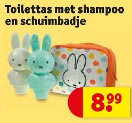Toilettas met shampoo en schuibadje