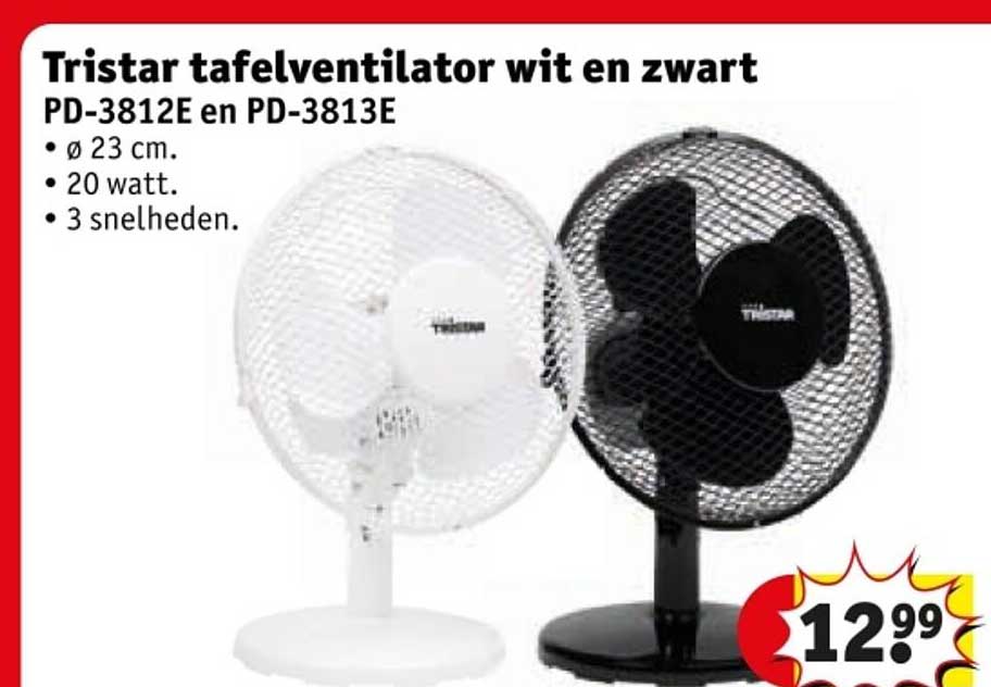 Tristar tafelventilator wit en zwart PD-3812E en PD-3813E