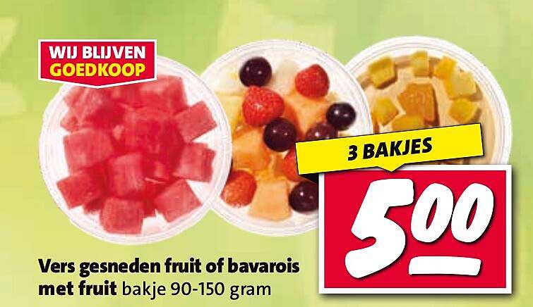 Vers gesneden fruit of bavarois met fruit bakje 90-150 gram