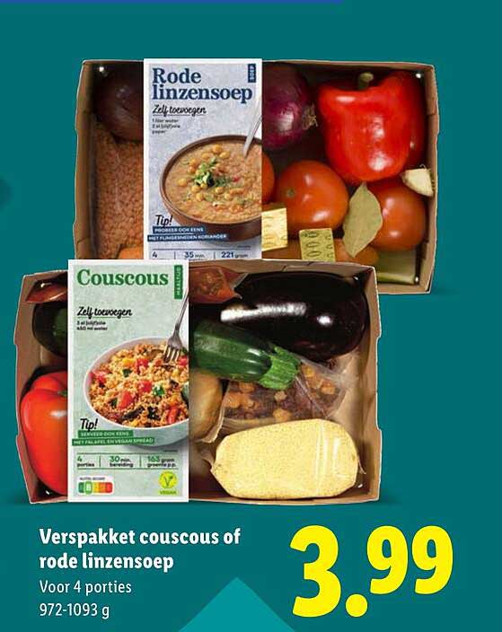 Verspakket couscous of rode linzensoep