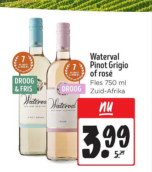 Waterval Pinot Grigio of rosé Fles 750 ml Zuid-Afrika