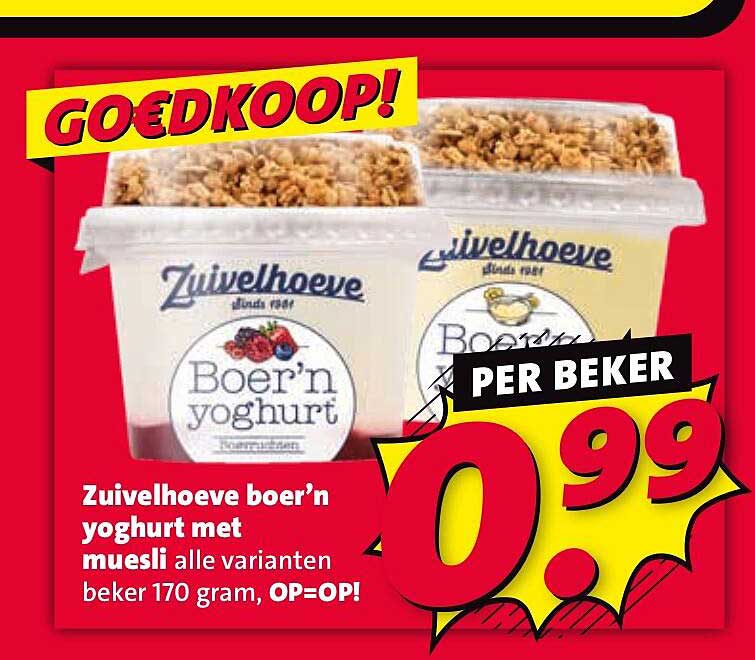 Zuivelhoeve boer’n yoghurt met muesli alle varianten beker 170 gram, OP=OP!