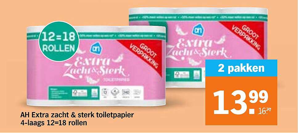 AH Extra zacht & sterk toiletpapier 4-laags 12=18 rollen