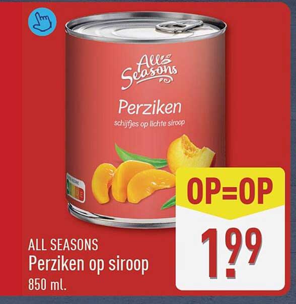 ALL SEASONS Perziken op siroop 850 ml. OP=OP