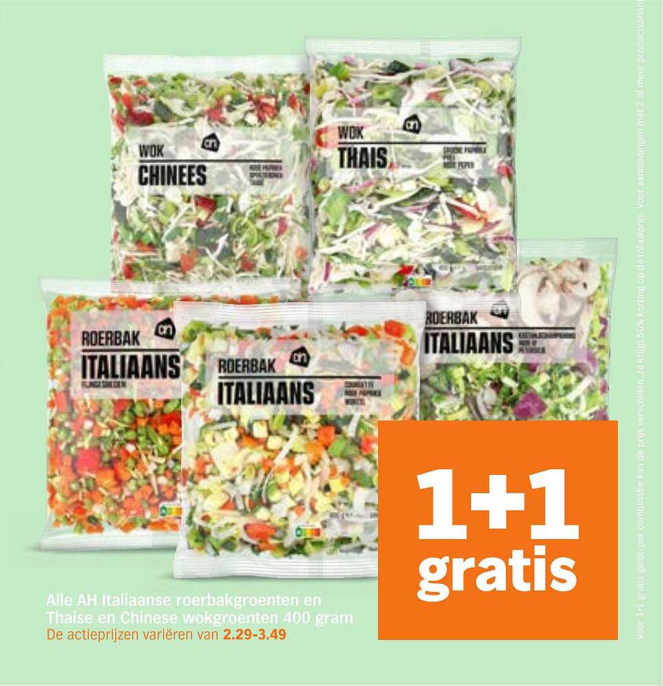 Alle AH Italiaanse roerbakgroenten en Thaise en Chinese wokgroenten 400 gram 1+1 gratis
