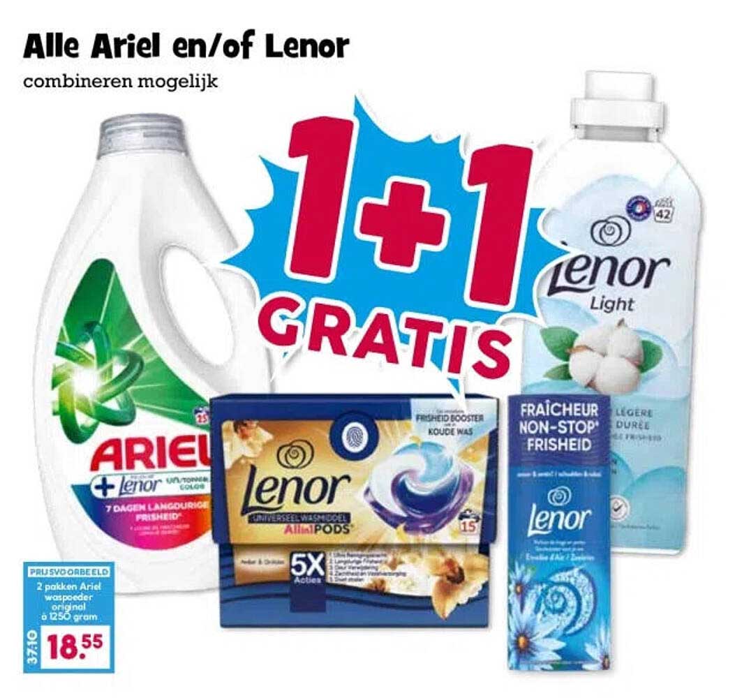 Alle Ariel en/of Lenor combineren mogelijk 1+1 gratis