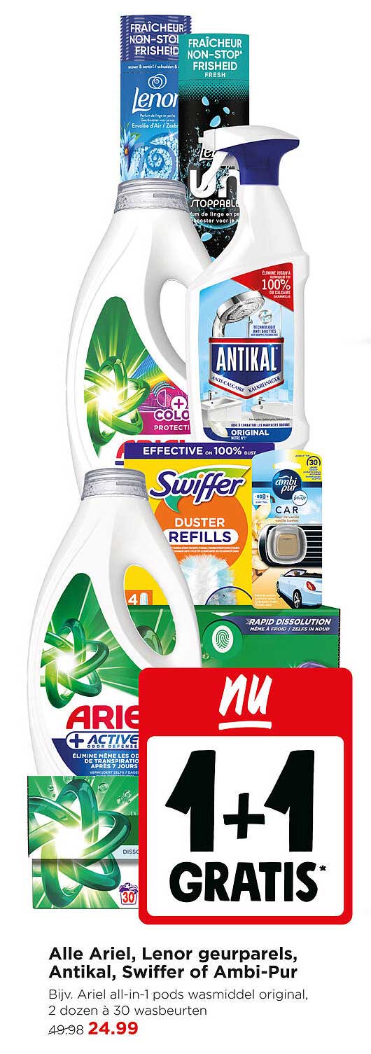 Alle Ariel, Lenor geurparels, Antikal, Swiffer of Ambi-Pur nu 1+1 gratis