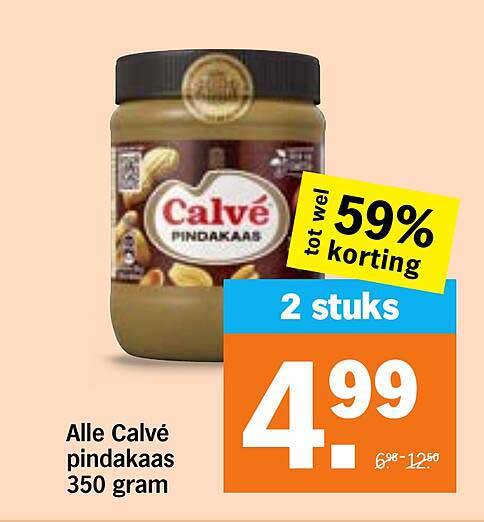 Alle Calvé pindakaas 350 gram 2 stuks tot wel 59% korting