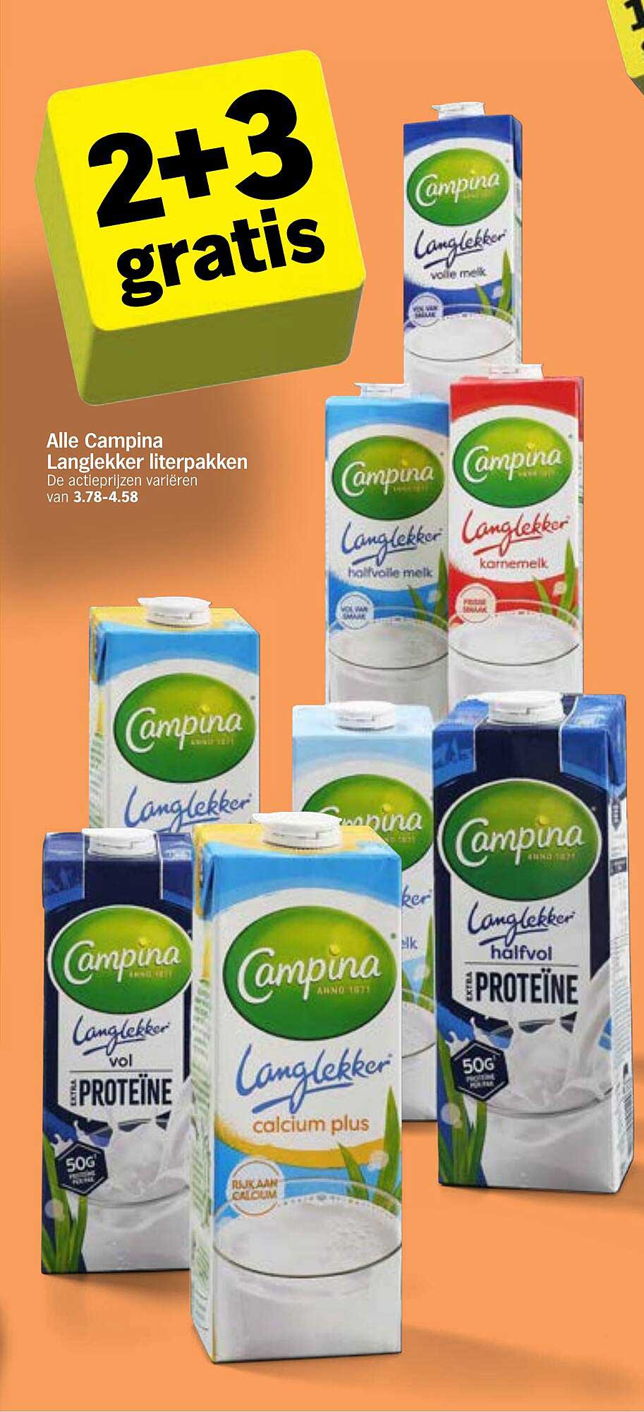 Alle Campina Langlekker literpakken 2+3 gratis