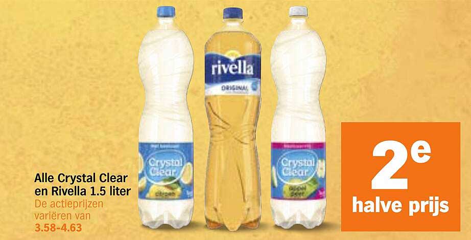 Alle Crystal Clear en Rivella 1.5 liter 2e halve prijs