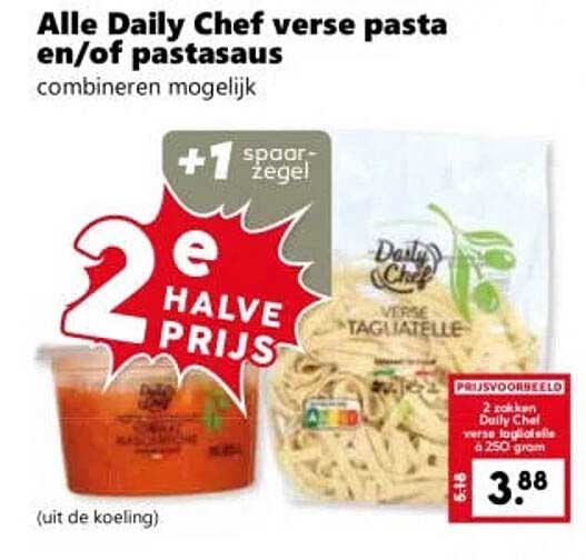 Alle Daily Chef verse pasta en/of pastasaus combineren mogelijk 2e halve prijs