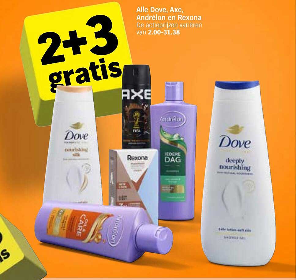 Alle Dove, Axe, Andrélon en Rexona 2+3 gratis