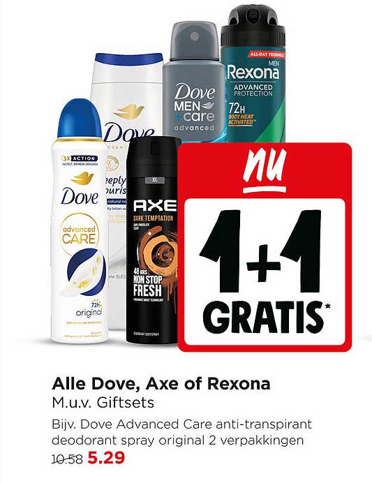 Alle Dove, Axe of Rexona M.u.v. Giftsets 1+1 GRATIS